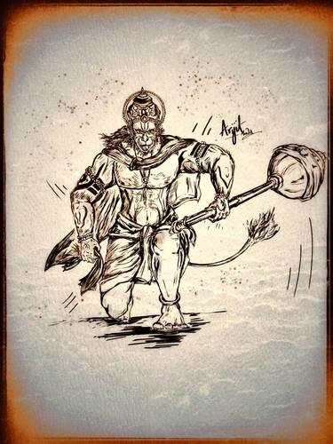 Veer Hanumana Standing in Warrior Pose