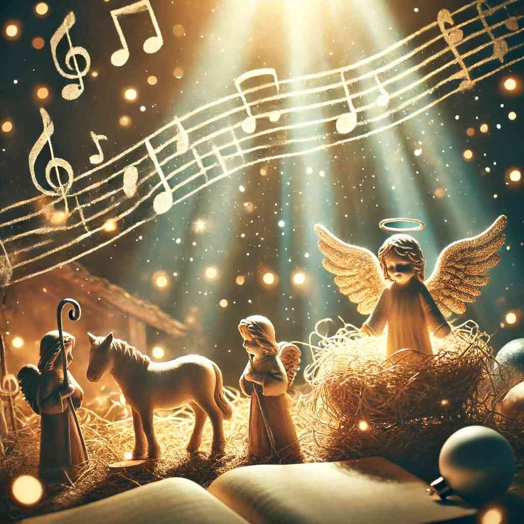 Divine Depiction of Rakshakundu Udayinchinaadata Christian Song Lyrics Serene scene depicting the birth of Jesus with shepherds and angels, symbolizing the Rakshakundu Udayinchinaadata"Christian song lyrics.