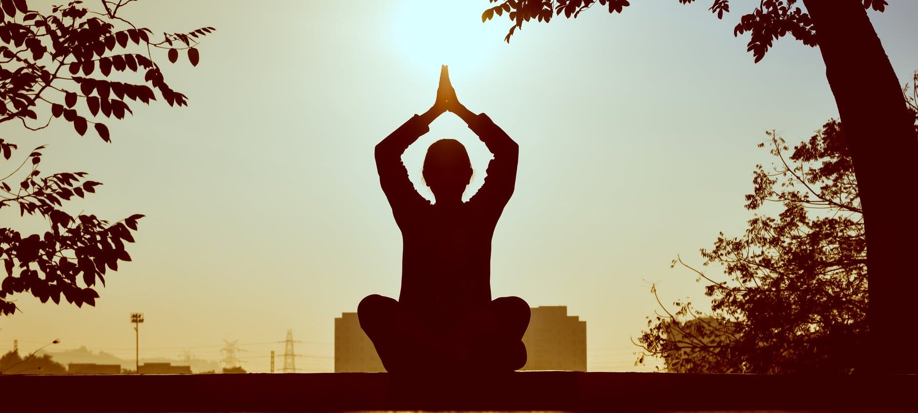 Silhouette of man at daytime doing Namaskaar in Yoga pose