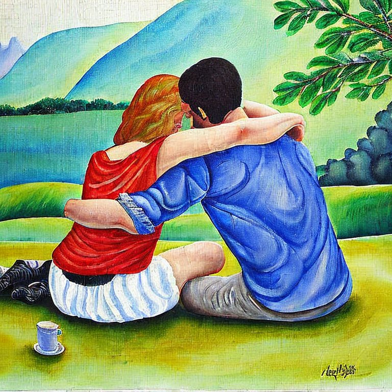 couple embracing each other painitng