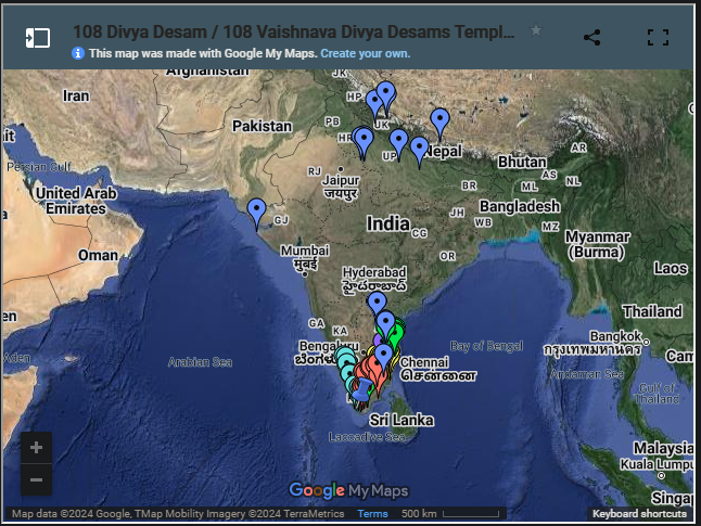 108 Divya Desam Location on Google Maps