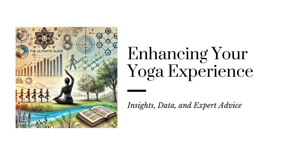 A detailed sketch depicting a person practicing yoga in a peaceful environment, with elements like progress charts and expert advice, blending nature and digital symbols to enhance the Yoga Experience.