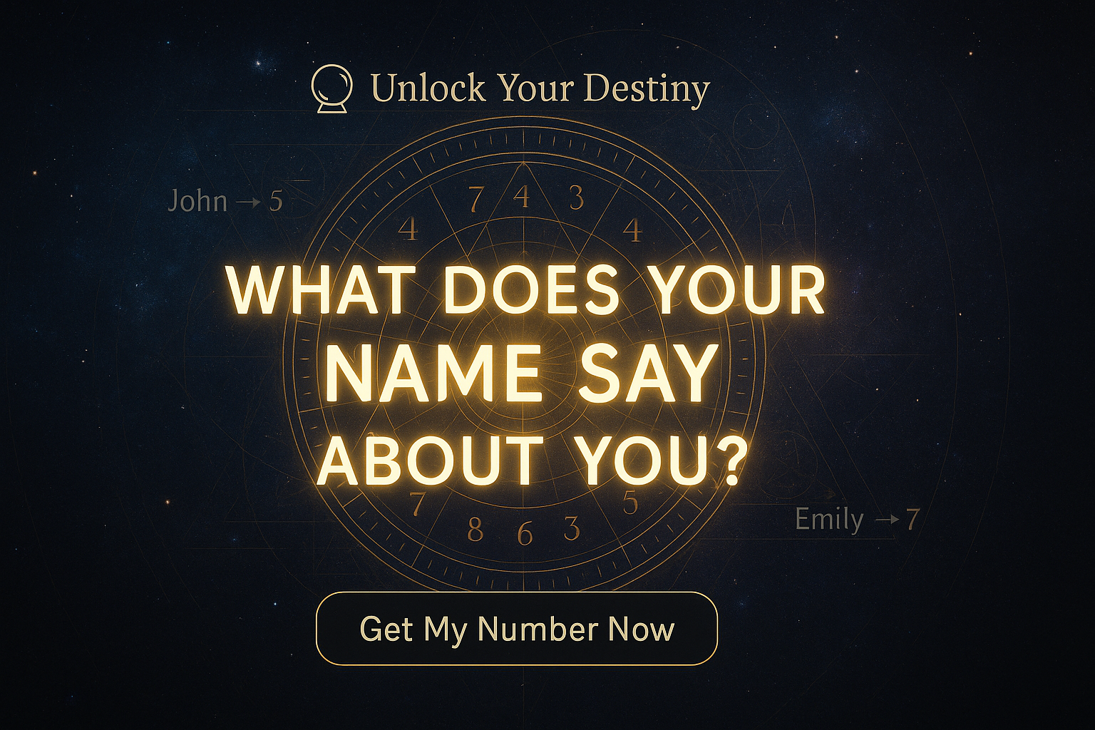 Cosmic-themed Name Numerology Generator banner with glowing text and mystical background